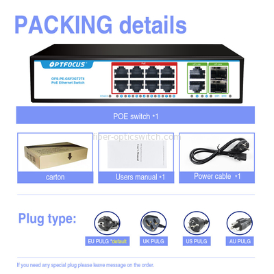 8 Port Gigabit POE Switch 8x10/100/1000mbps POE Port UPlink 2x1000m RJ45 Port 2x1000m SFP