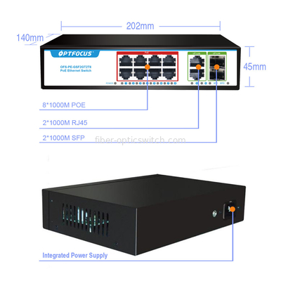 8 Port Gigabit POE Switch 8x10/100/1000mbps POE Port UPlink 2x1000m RJ45 Port 2x1000m SFP